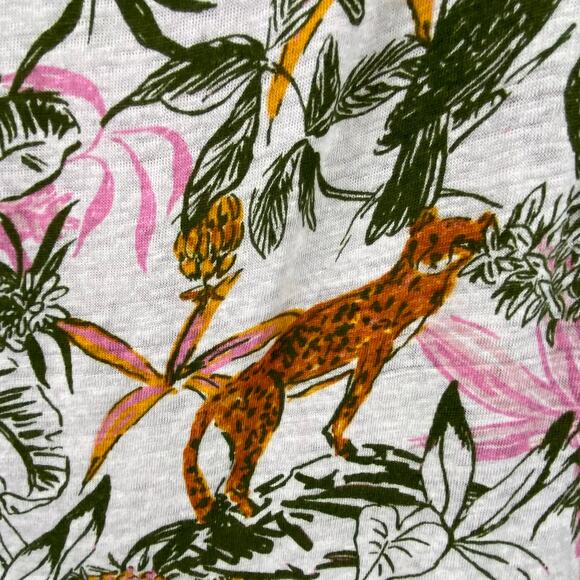 Rachel Zoe 100% Linen Knit Tank Top Size L Tropical Jungle Cheetah Floral - Picture 2 of 8